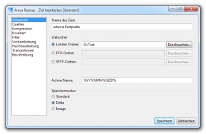 Areca - Ziel bearbeiten