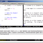 Vim: Drei offene Dateien im aktuellen Tab, drei weitere Tabs geöffnet. Macht das mal mit eurem Editor!